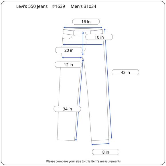 Levi’s 550 Relaxed Fit Straight Leg Jeans Men’s 31x34 Dark Wash Blue Workwear - Picture 13 of 13